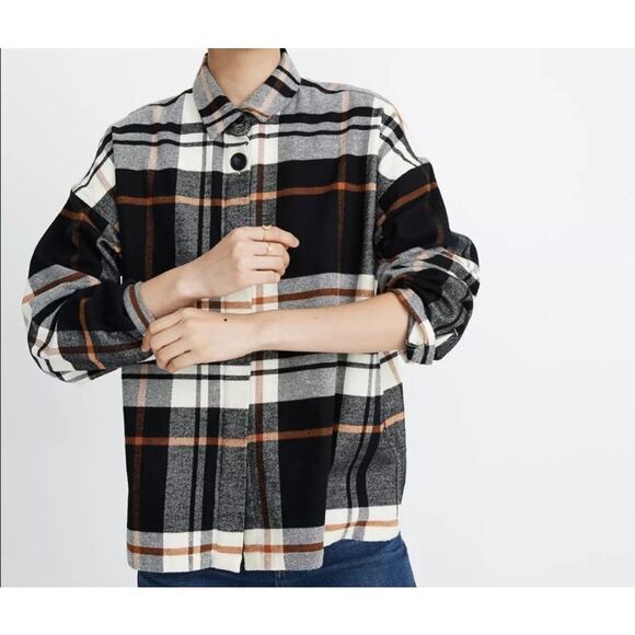 Madewell Flannel Bromley Shirt, Black & Ivory plaid Women's sz Medium - Picture 9 of 12